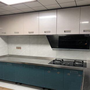 重庆304不锈钢整体橱柜防v刮实心台面定制岛台操作台简易一体柜