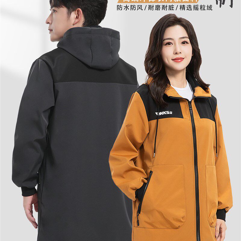秋冬防水加绒工作服定q制男物流仓库搬运养殖场加厚大褂工装罩衣