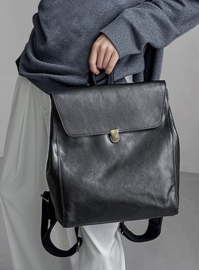 双肩包女c2025新款商务通勤旅行电脑背包高级感小众大容量皮质书