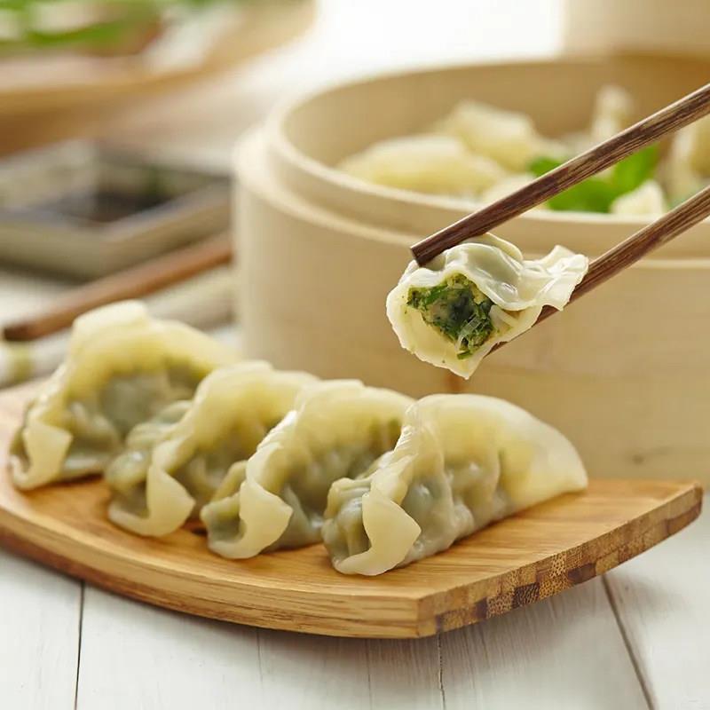 新货手工蒸煎饺商用早餐半成品荠菜韭菜鸡蛋素馅速冻饺子水饺煎饺
