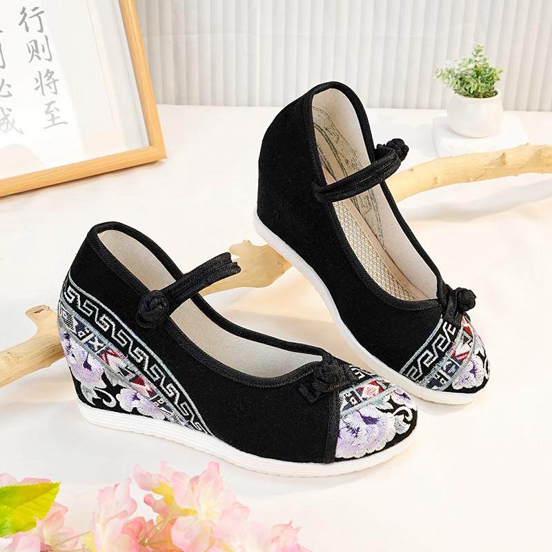 新品春夏季新款女鞋老北京布鞋民族风坡跟内增高妈妈鞋古风汉服鞋,女鞋,传统布鞋,淘宝优惠券,粉丝福利购,淘宝优惠卷