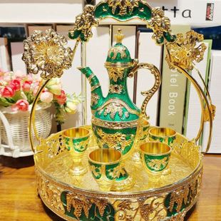金属材质酒店家用金色酒壶酒杯宴会用 提篮寒梅葡萄玫瑰花酒具套装