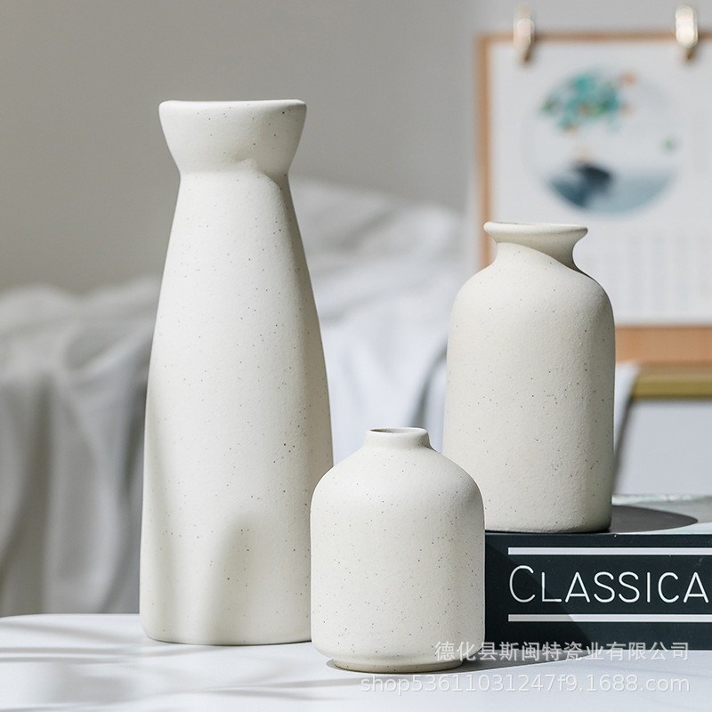 诧寂风简约小众陶瓷花瓶三件套干花桌面装饰花瓶假花迷你小摆件