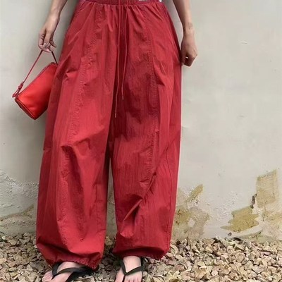 蒂娜2025夏季新款欧货高v品质透气户外工装休闲阔腿裤慵懒显瘦拖