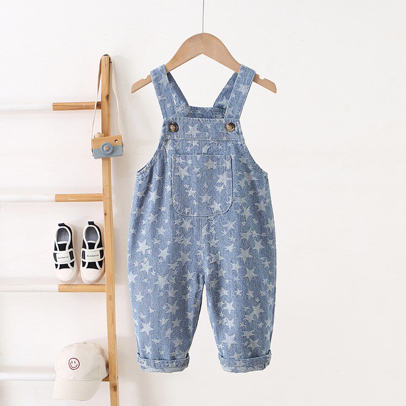 儿童牛仔背带裤春季男女宝宝韩版宽C松不滑肩连体长裤幼童0-3童裤