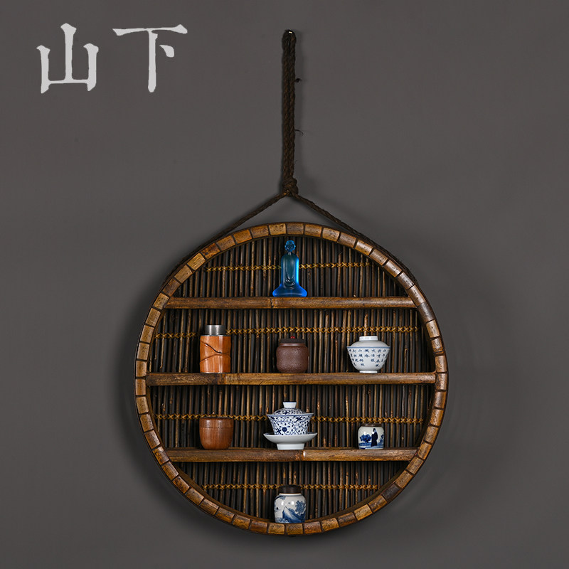 墙上多宝阁挂墙竹博古架小款展示架E壁挂式茶具收纳架茶壶悬挂摆