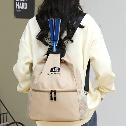 羽毛球包抽绳e双肩包2024款帆布大容量大学生书包爬山骑行网球包