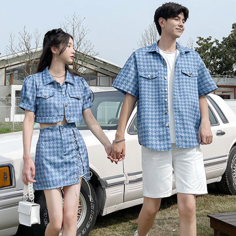 不一样的情侣装夏装2025新款套装小众设计一裙一T衣高级感衬衫t恤