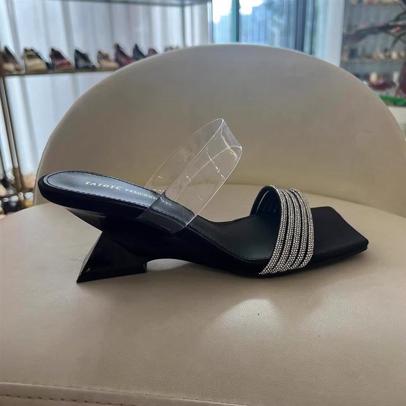 大码凉鞋女41到43宽胖脚女鞋春夏2025新K款高跟鞋外穿拖鞋透明凉,女鞋,一字拖,淘宝优惠券,粉丝福利购,淘宝优惠卷