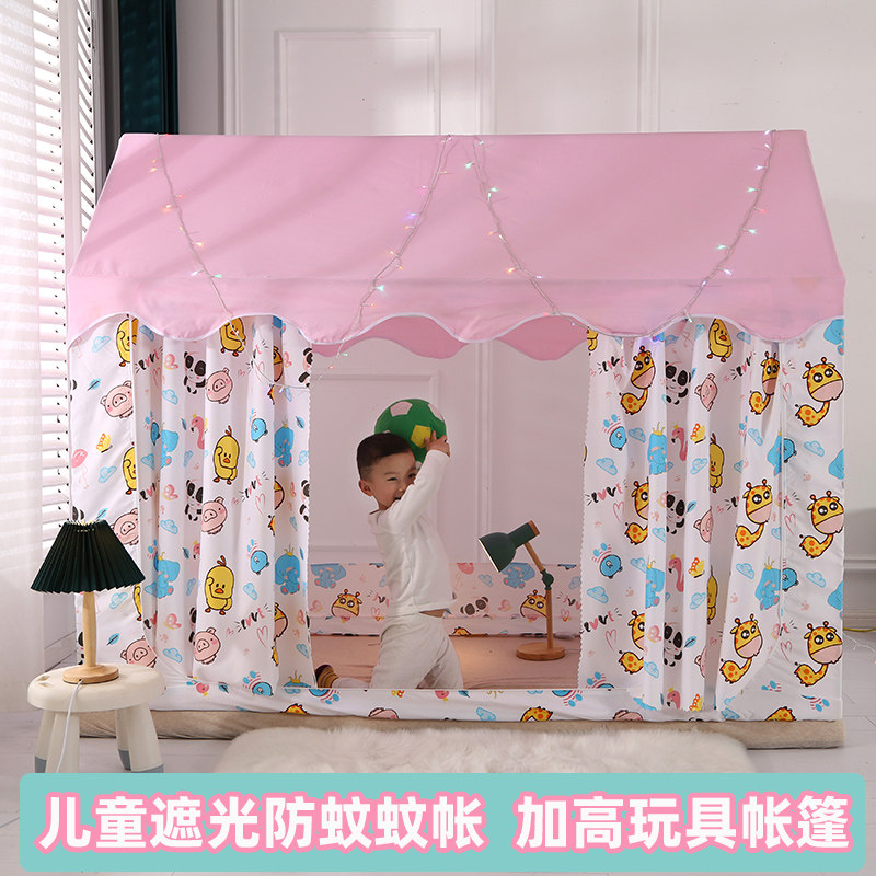 2024新款拼接床蚊帐婴儿床卡通三开门宝宝小床蚊帐遮.光防尘帐篷