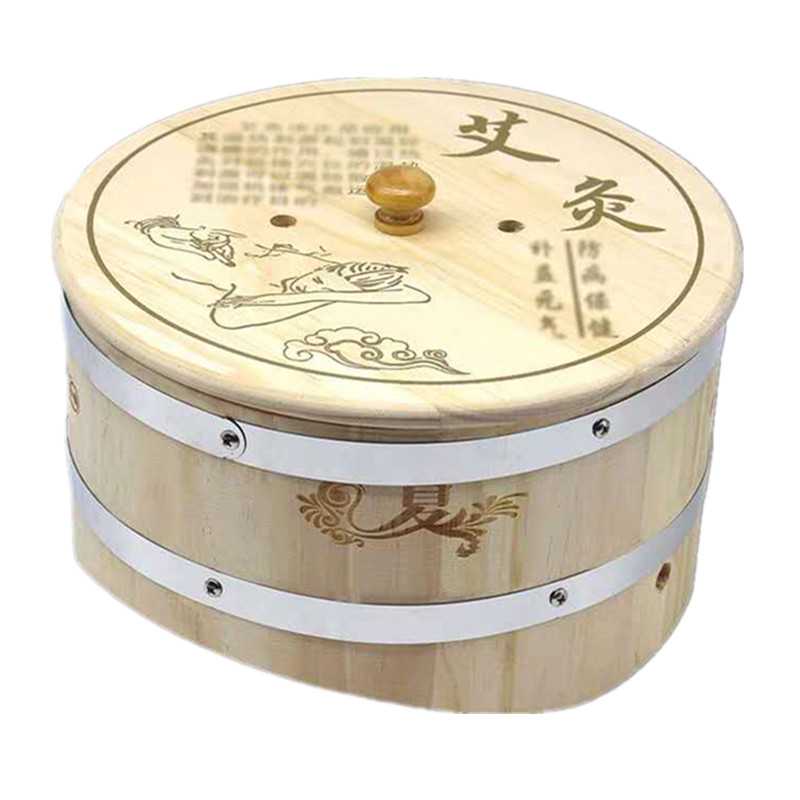 腹部艾灸盒实木圆形腹部腰部背部艾灸箱肚子肚脐艾灸器木质家用