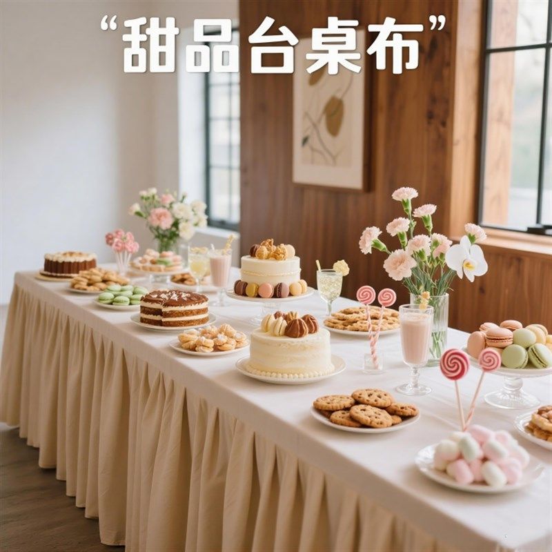 白色甜品台桌布法式高级感酒会婚宴活动桌布会议布置长Y方形桌套