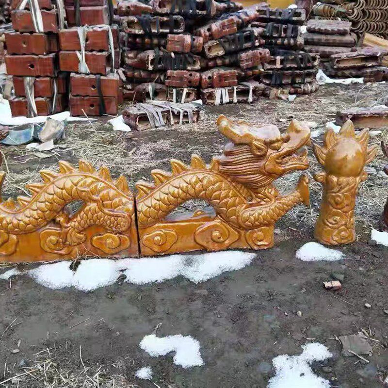 仿古古建配件陶瓷龙跑兽r二龙戏珠青瓦龙琉璃瓦龙双龙戏珠屋顶脊