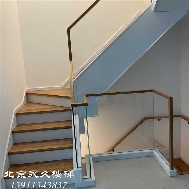 北京实木楼梯玻璃扶手别墅复y式阁楼梯整体定制室内钢化玻璃楼梯