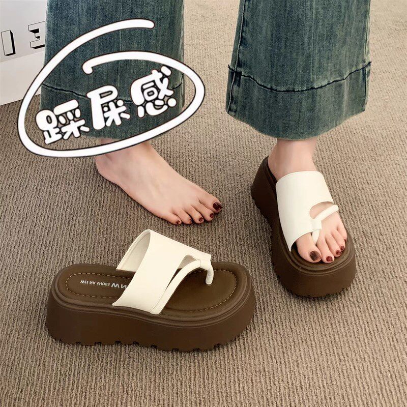 松糕厚底拖鞋女夏季外穿2025新款时尚夹脚凉N拖34码海边沙滩人字