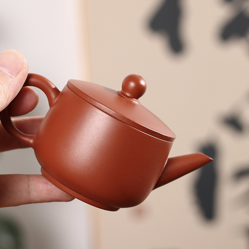 潮州朱泥手拉壶大口汉瓦壶小容量功夫小茶壶中式全手工复古茶壶