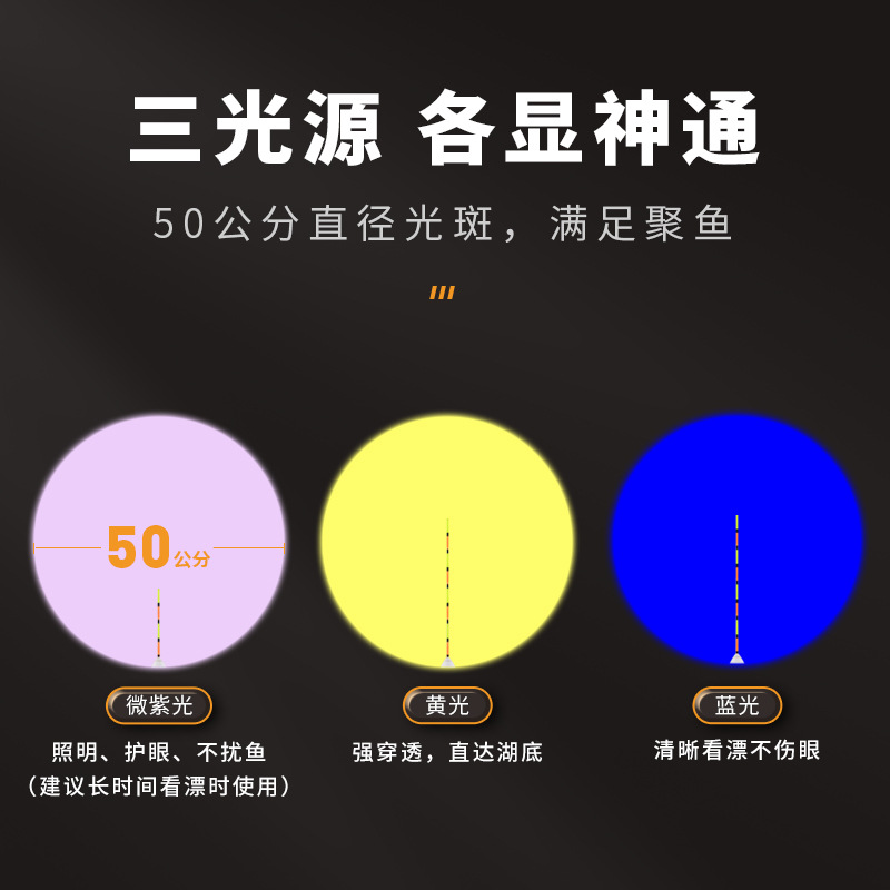 夜钓灯激光炮钓鱼灯超 亮大功率强光紫蓝光灯野钓台钓装备led1g1W