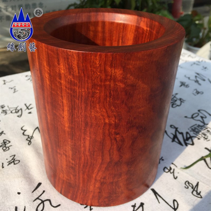 红木笔筒缅甸花梨实木质收纳x笔插一物一图整木料挖空收纳笔盒工