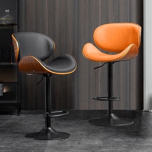 欧式吧台椅现代家用酒吧靠背椅子实木升降椅吧凳前台收银椅高脚凳