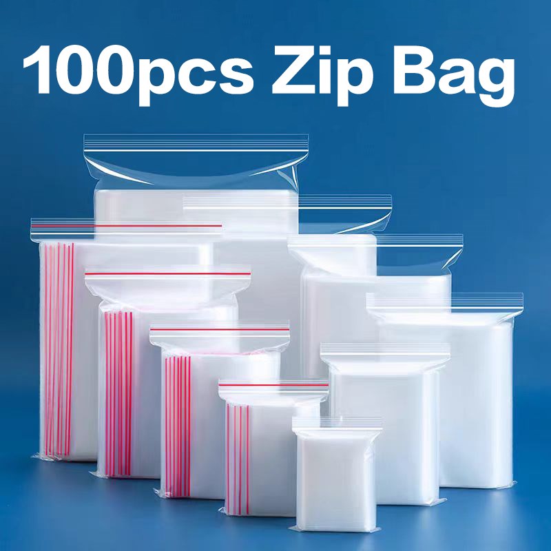 100pcs Zip Lock Plastic Bags RecloGsable Clear Storage Bag