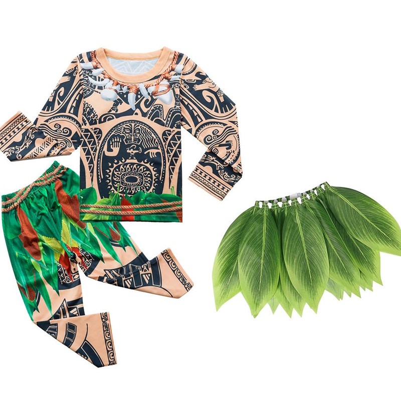 儿童万圣节装扮魔法毛伊Maui Cos服装男孩海洋奇缘纹Y身树叶演出