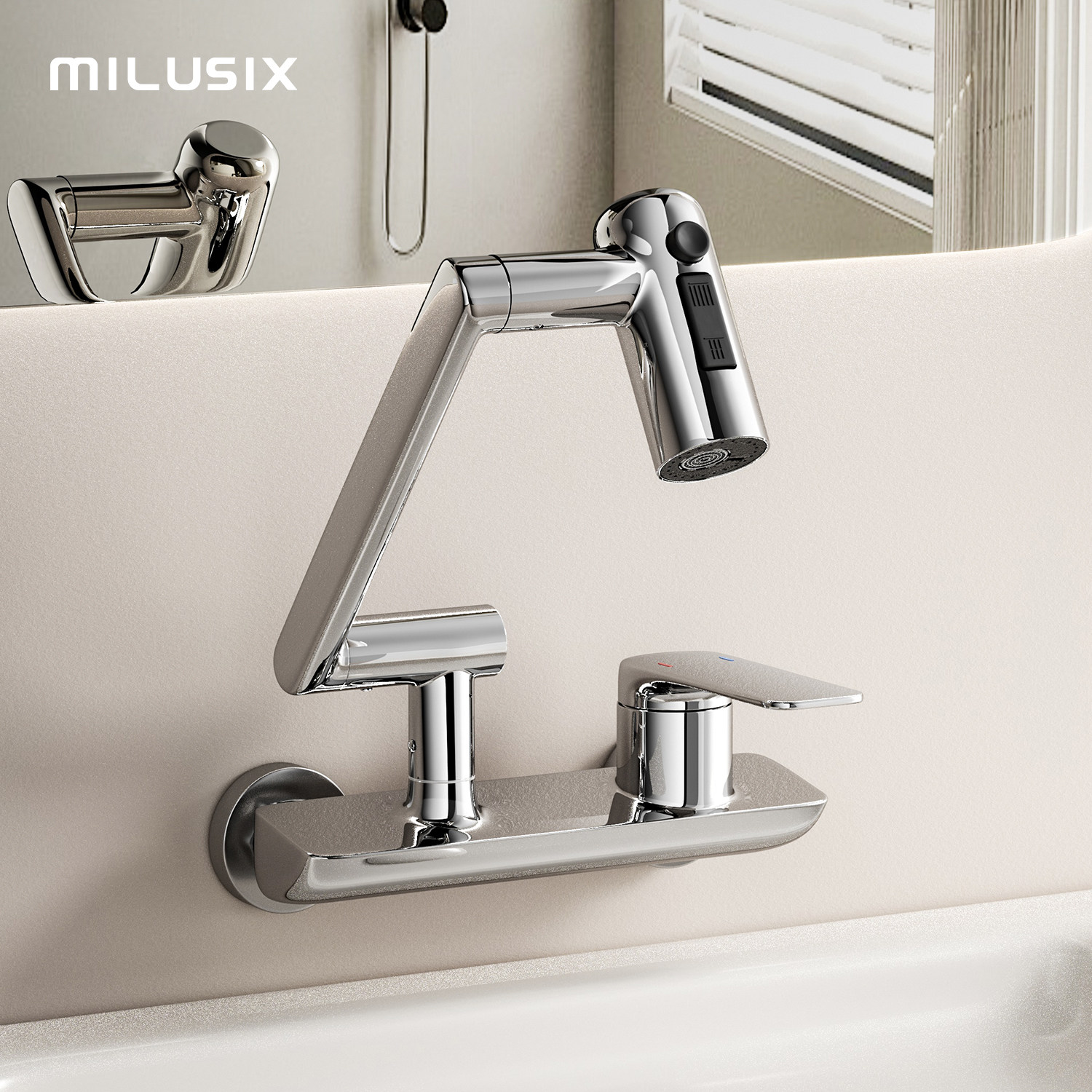 MILUSIX入墙式洗漱台面盆龙头多功能机械臂全铜卫生间浴缸水龙头
