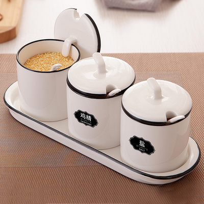厨房调味罐套装陶瓷调味料收纳盒调味品罐子创意调料盒调料罐盐罐