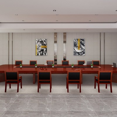 会议桌大型商务现代油漆实木皮烤漆长方形办公桌培训桌办公家具