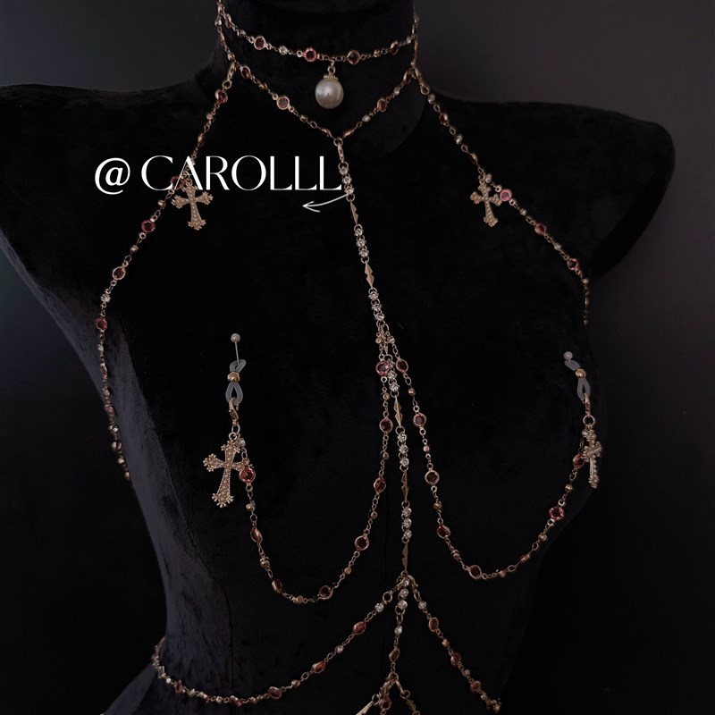 CAROLLL人鱼公主身体链性感轻奢高级感水钻牵引项圈