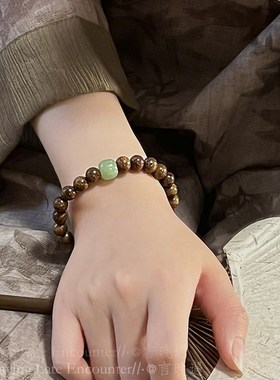 简约檀木串珠手串女气质小众高级感新中式手镯学生闺蜜盘玩手饰品