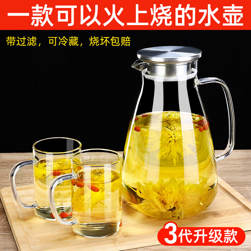 玻璃冷水壶凉水壶家用耐高温凉水杯耐热防爆大容量凉白开茶壶套装,餐饮具,冷水壶,淘宝优惠券,粉丝福利购,淘宝优惠卷