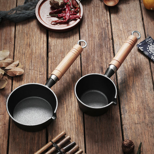 铸铁热油小锅泼油淋油迷你煎蛋神器无涂层不粘平底锅加深油泼面锅