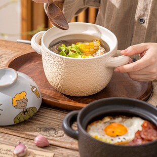 明火砂锅煲汤用煲仔饭创意手绘汤碗二合一带盖家用一人食陶瓷砂锅