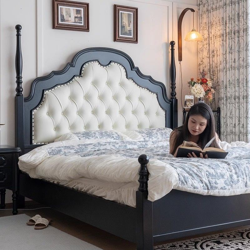 美式实木床黑色赫本风主卧双人大床现代简约法式轻奢床欧式公主床