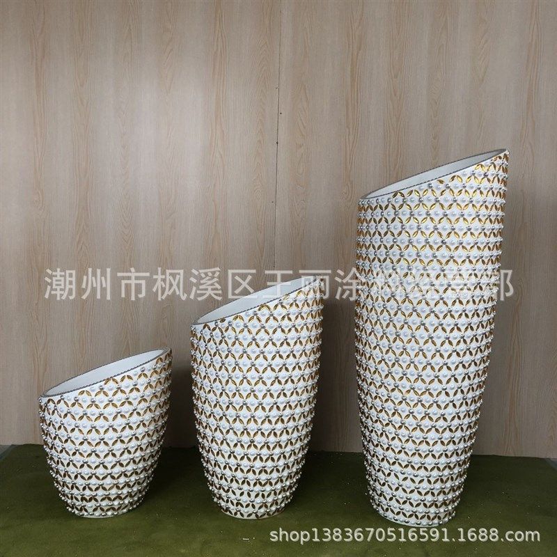 2019热销新款斜口玻璃钢落地大花瓶创新现代酒店商场家居装饰花器