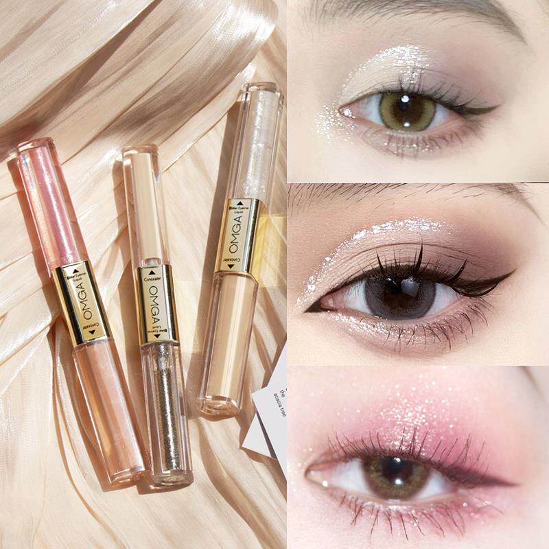 正品双头液体眼影粉色银灰色哑光亮片珠光眼妆卧蚕提亮液滴泪妆欧