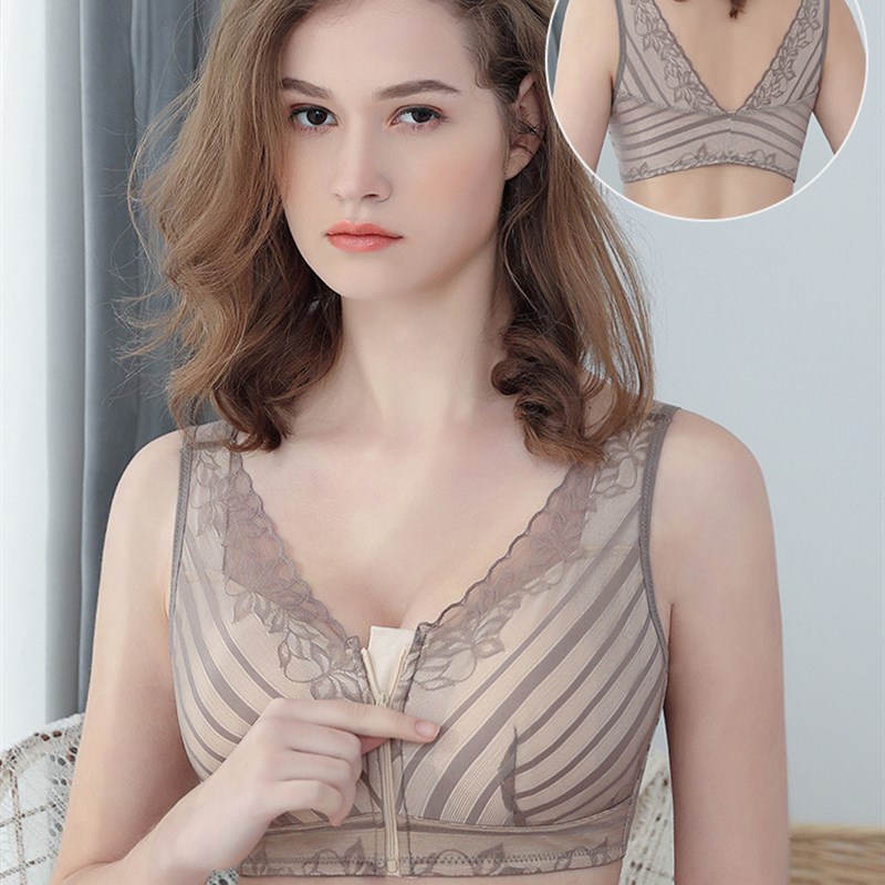 义乳文胸前拉链无钢圈乳腺术后内衣硅胶假体胸垫聚拢防.下垂收副