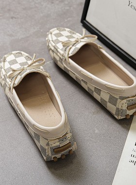 皮面豆豆鞋女春秋2021新款瓢鞋C百搭软底孕妇浅口休闲四季平底单