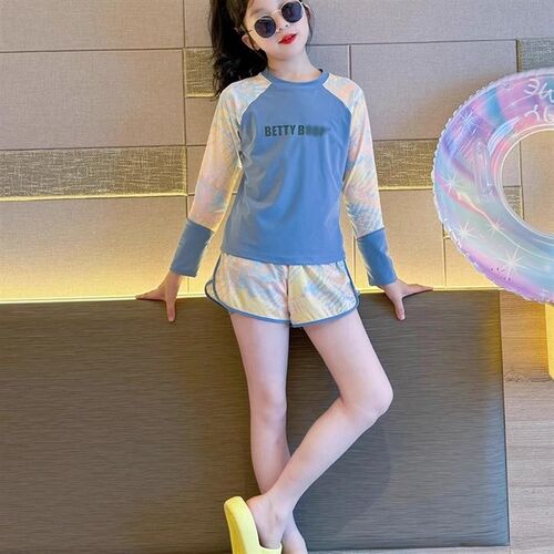 2025女大童泳衣套装洋气夏季新款儿童长袖游P泳衣防晒女孩网红泳