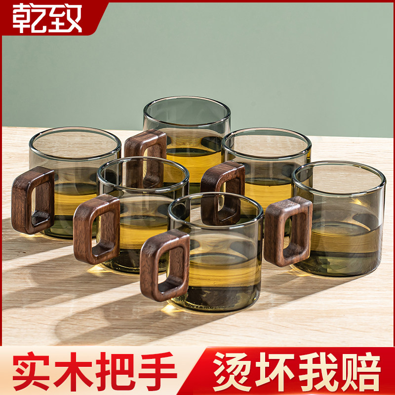 玻璃杯茶杯套装6只带把高档家用耐高温喝茶小杯子V茶具待客品茗杯