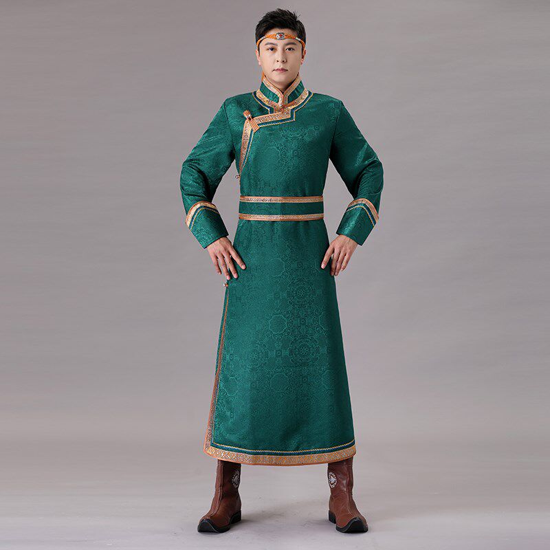 新款蒙古族服装男士少数民v族服传统蒙古袍长袍舞台表演出舞蹈服