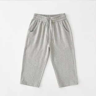 夏季七分裤女薄j款休闲直筒运动裤女大码小个子卫中裤女浅灰色