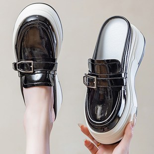 半拖鞋女外穿f厚底内增高8cm厘米2025新款包头一脚蹬无后跟单鞋潮