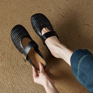 巨软好穿~内增高包头半q拖鞋女夏季新款编织平底懒人一脚蹬凉拖鞋