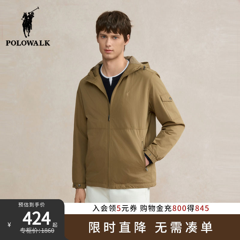 POLOWALK男式夹克2025冬季新品轻熟风通勤男装加绒连帽外套