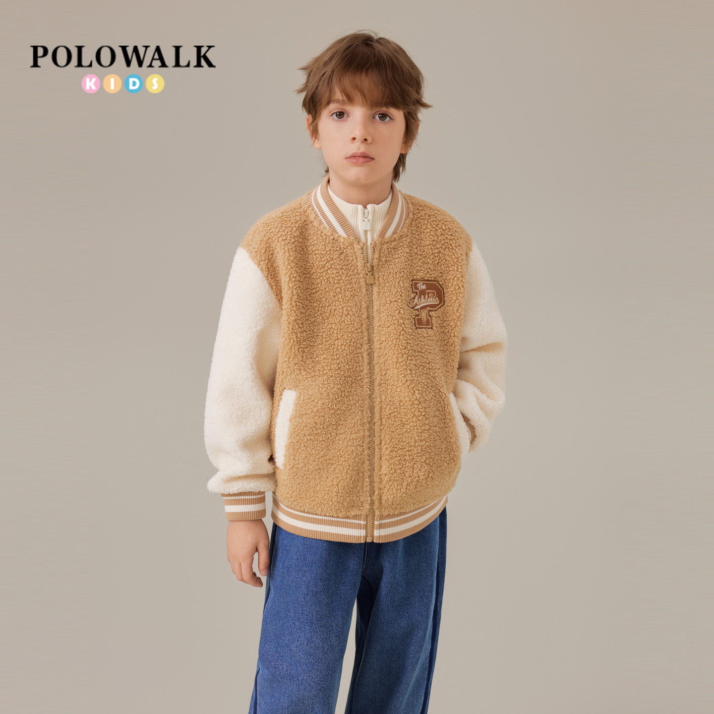 POLOWALK撞色棒球服羊羔绒外套男
