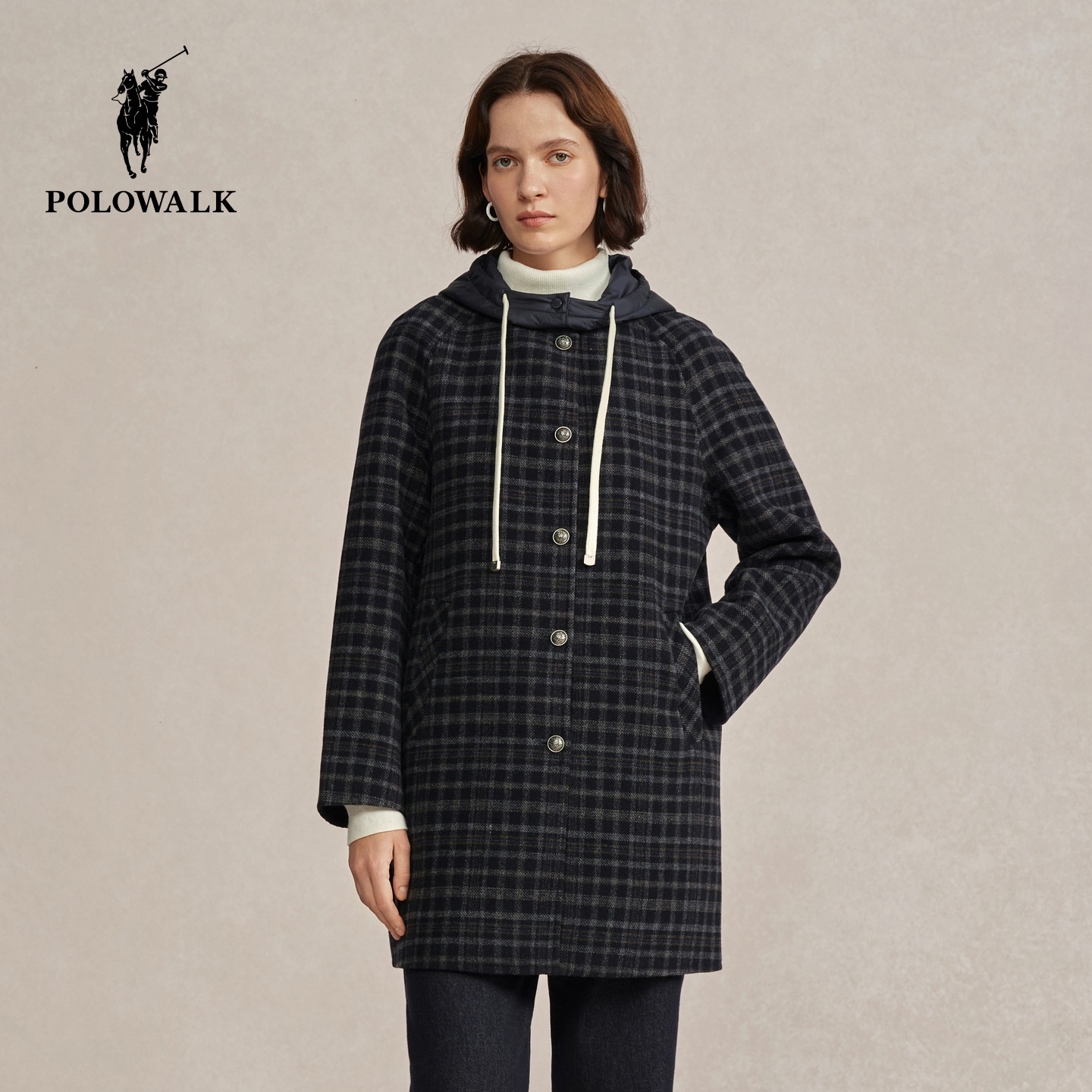 POLOWALK奥莱女装保罗沃克连帽百搭时尚简约风衣外套高级感