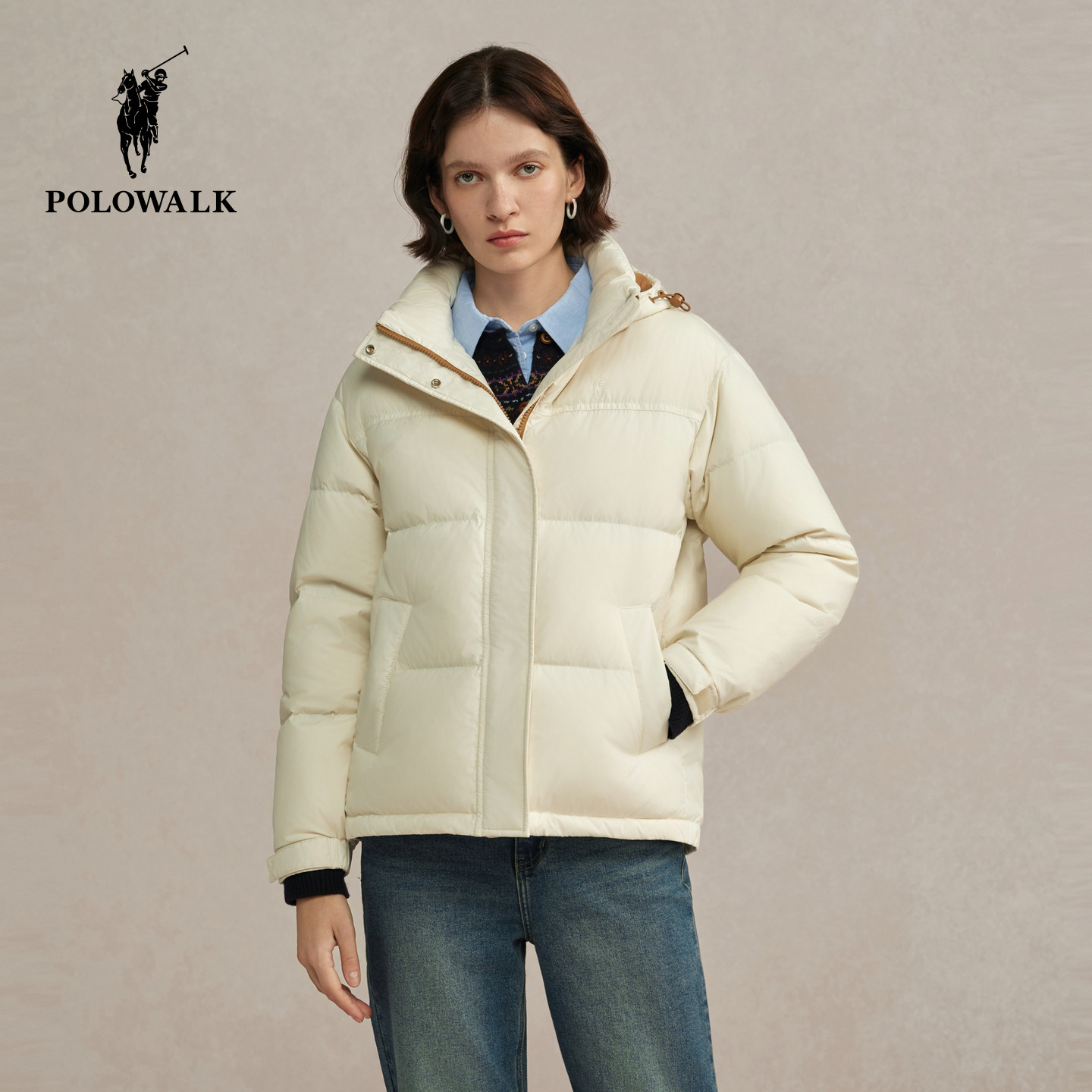 POLOWALK女款羽绒服2025冬季新品保暖百搭通勤90鸭绒连帽羽绒外套