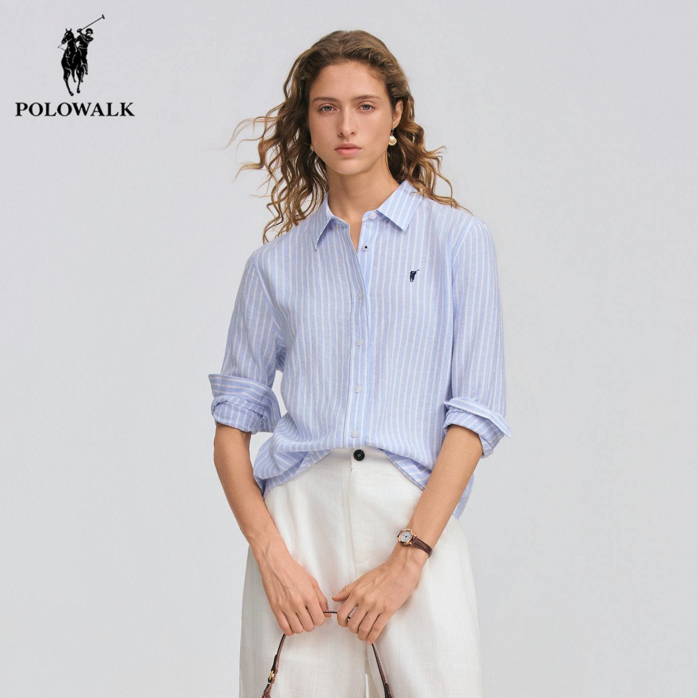 POLOWALK女春季条纹长袖衬衫
