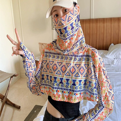 防晒披肩女夏季斑马开车披风长袖骑车面罩遮脸斗篷一体短款防晒衣